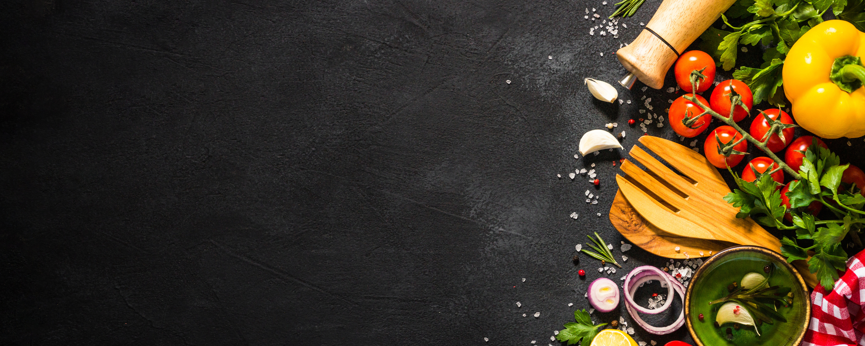 Food Cooking Ingredients on Dark Background 